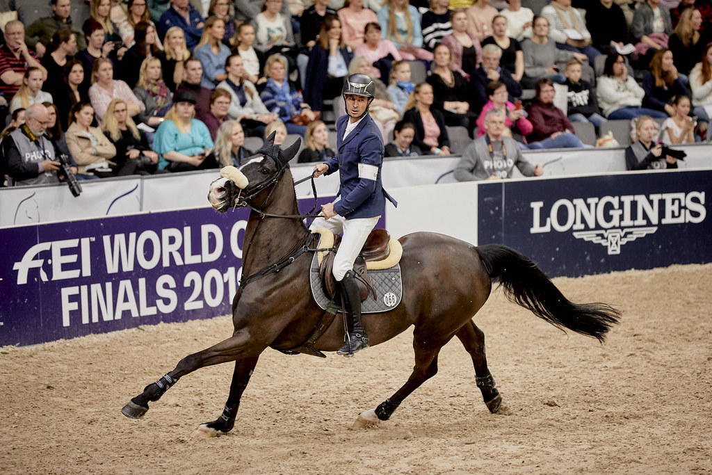 Steve Guerdat (SUI) on Alamo, winner of the Longines FEI Jumping World Cup in Gothenburg (SWE). Friday 7 April 2019 Credit: FEI/Liz Gregg
