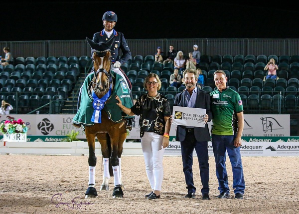 Steffen Peters with judge at C Mariette Sanders, the president of Palm Beach Equine Clinic Dr. Scott Swerdlin and Adequan®’s Allyn Mann.