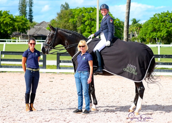 Diane Creech (CAN) wins the Lövsta Future Challenge FEI Intermediate II on Devon L. Seen here with Caroline Darcourt and Louise Nathhorst of Lövsta.