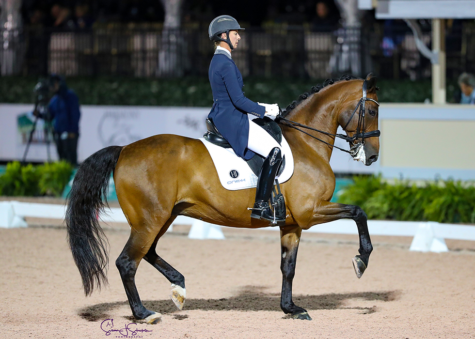 Jessica Jo Tate (USA) and Faberge top the FEI Grand Prix Freestyle CDI4*, presented by Havensafe Farm, with 73.425%.