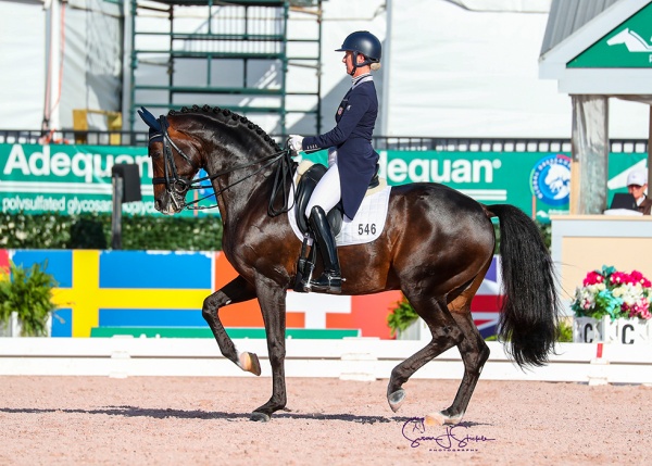 Sabine Schut-Kery (USA) overcomes a bumpy start to her test to finish third on Sanceo with just shy of 73%.