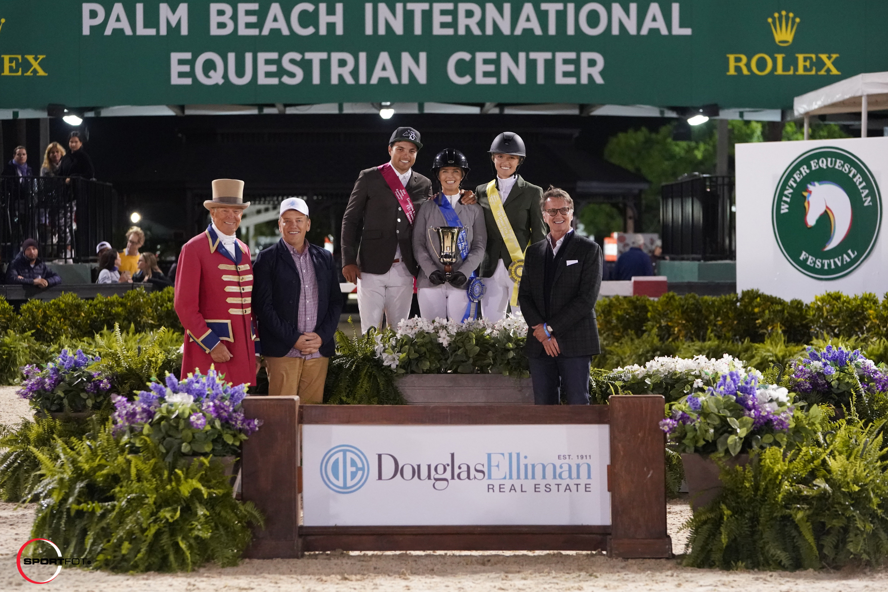 Daniel Bluman, Ashlee Bond, and Lillie Keenan with ringmaster Steve Rector, Scott Durkin, President and COO of Douglas Elliman Real Estate.