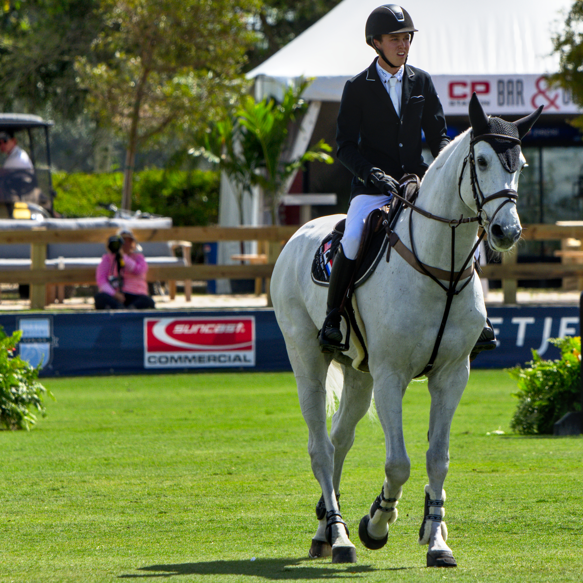 Lucas Porter and C Hunter were first to go in jumpoff and posted a very speedy time that held up until last few entries competed.   Photo © @showjumping247  