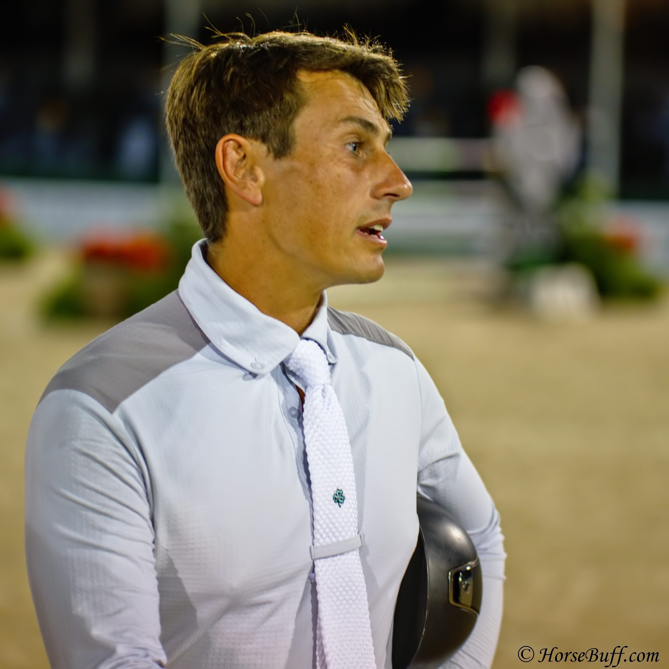 Rider walking the course at the $50,000 Palm Beach Equine Clinic National Grand Prix at The Winter Equestrian Festival in Wellington FL. Photo © HorseBuff.com