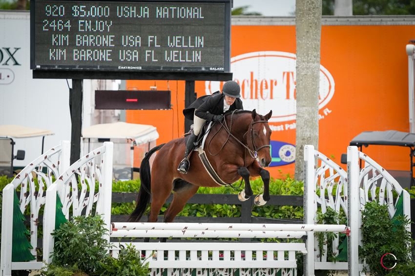 Kim Barone & Enjoy in the $5,000 USHJA National Hunter Derby, presented by Platinum Performance. © Sportfot